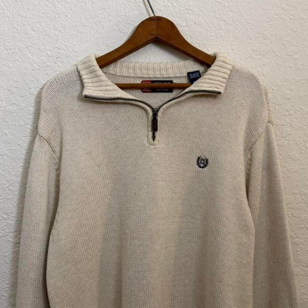 Chaps Cream Quarter Zip Men's L Sweater Knit Winter Old Money